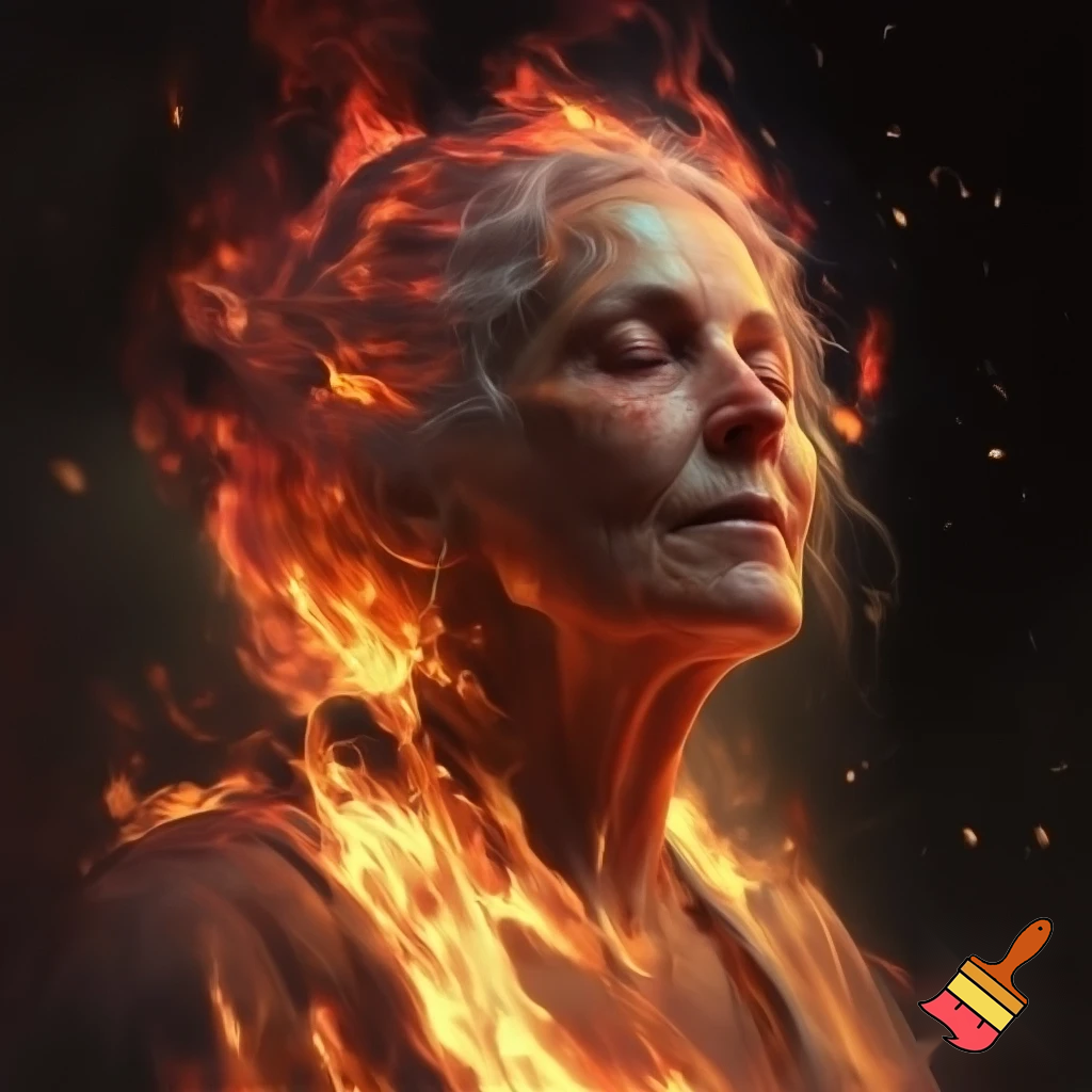 Draw an old lady on fire