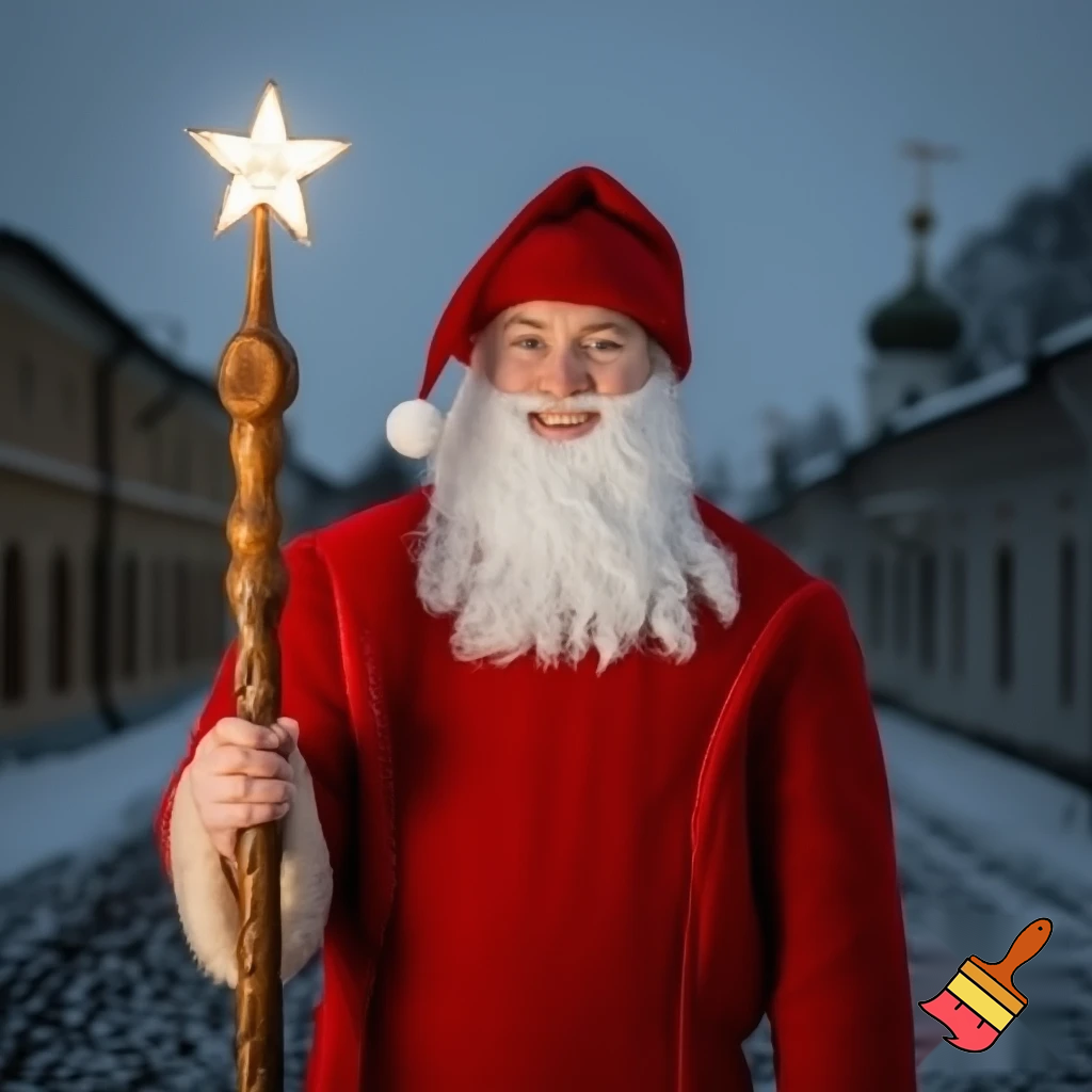 Santa Claus Russian walking stick Santa Claus holding the walking stick with a star real people