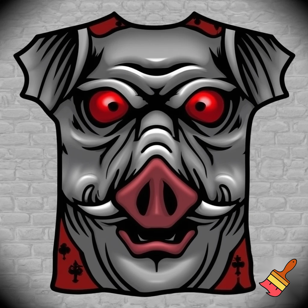 a wanted poster of fierce wild pig red eyes face tattoo's prison clothes