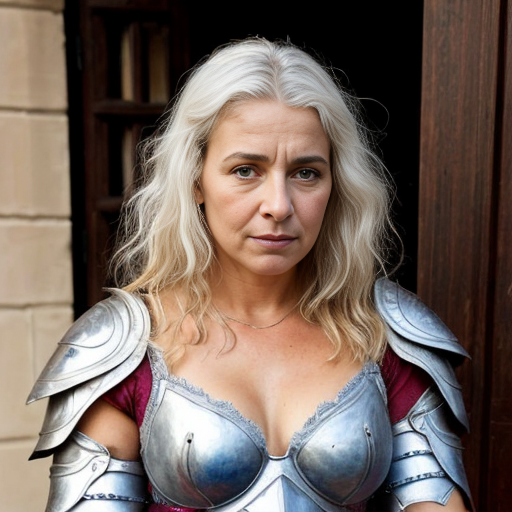 young, tall, white-haired woman in armor is sad because a Turkish man stole her knife.