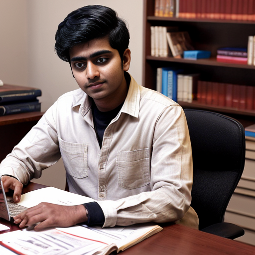 Aryan, 21-year-old Indian engineering student, medium wheatish skin, wavy black hair, brown eyes, clean-shaven face, red overshirt jacket, white t-shirt, dark jeans, studying at desk, laptop open, books scattered, same character design, cinematic horror animation