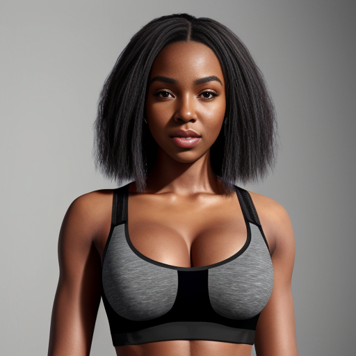 Ashanti with a black sleek middle part bob hair wearing a grey tank top and black bra working out 