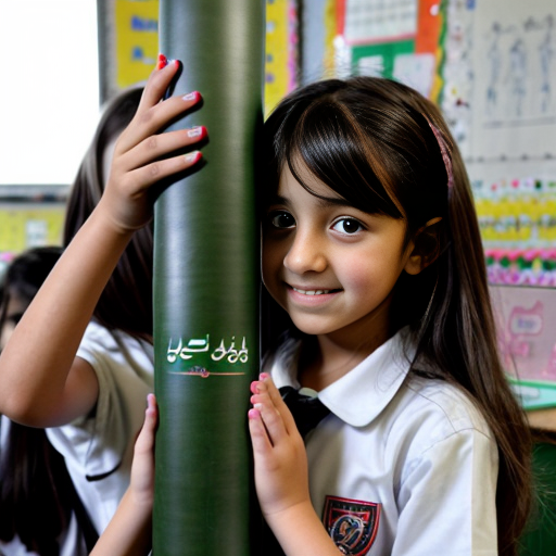iranian elementary school girls holding a 6 foot long missile 