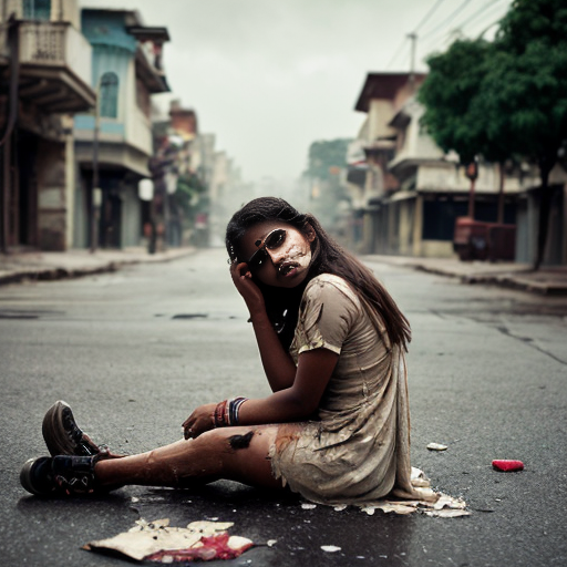 Realistic Disney-style young Indian girl sitting alone on street, old torn dress, messy hair, tears on her face, empty street background, soft overcast cinematic lighting, emotional atmosphere, character-locked, cinematic fantasy feel”