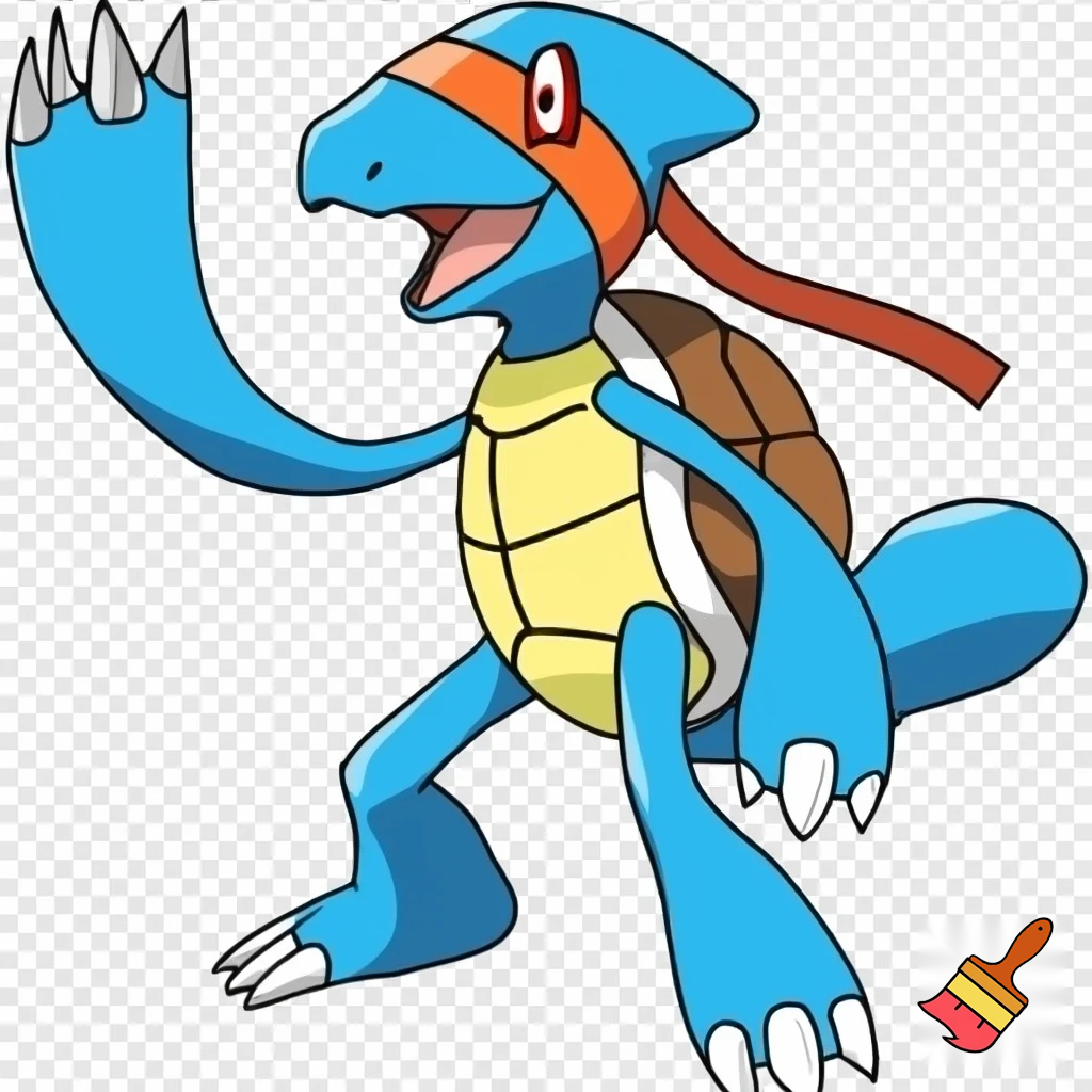 blue rookie level veemon agumon digimon squirtle pokemon fusion with skinny arms and skinny legs