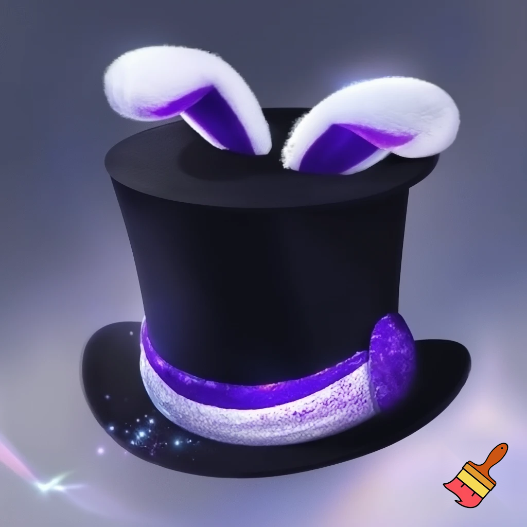 Black top hat with bunny ears velvet white and purple purple and white headband fabric and velvet glitter, purple and pink special present