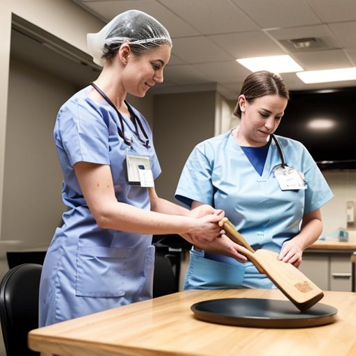 nurse using large spatula to flip a patient 