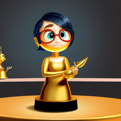 inside out style happy proud gold holding trophy one person gold cartoon animation style orange skin