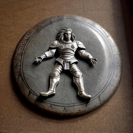 Giant medieval armoured man with the head of a lion pressing buttons on a magic rune board. Also pressing the buttons is a flying winged fairy that looks like it is made of diamond