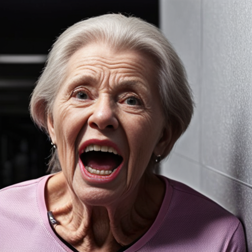 old lady yelling in empty gym