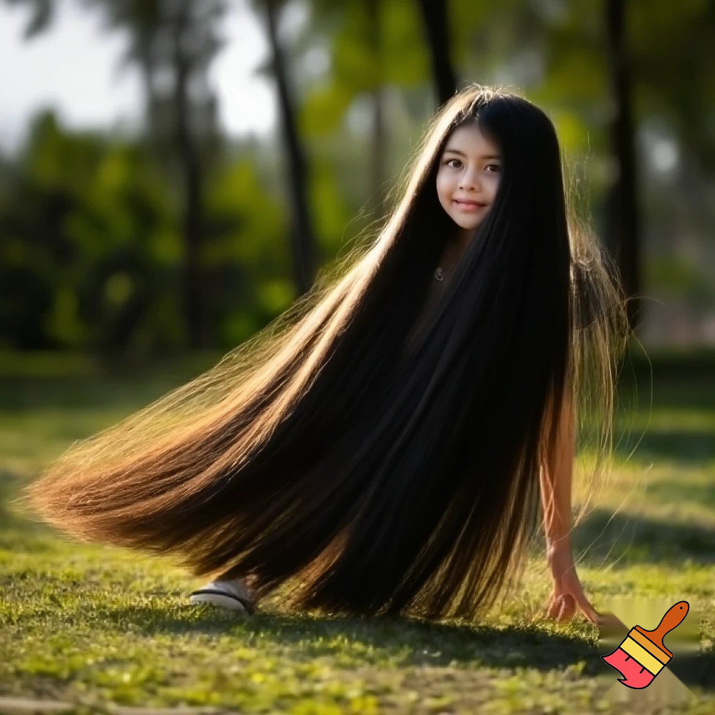 girl with long long long long long hair that the hole people tuch her hair