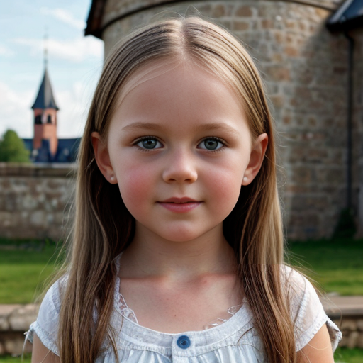 swedish little girl, long hair, castle background