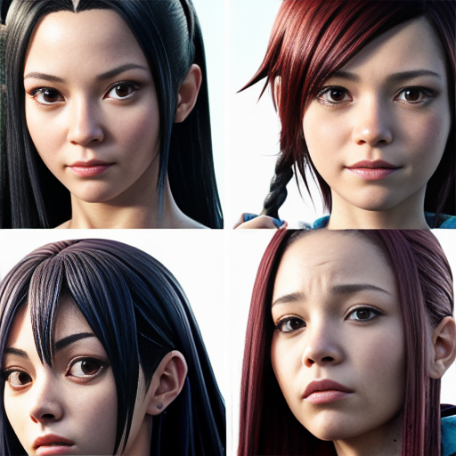 Create image of characters (Natsu, Lucy, Grey, Juvia, Erza, Wendy, Mira) from anime "Fairy Tail"
