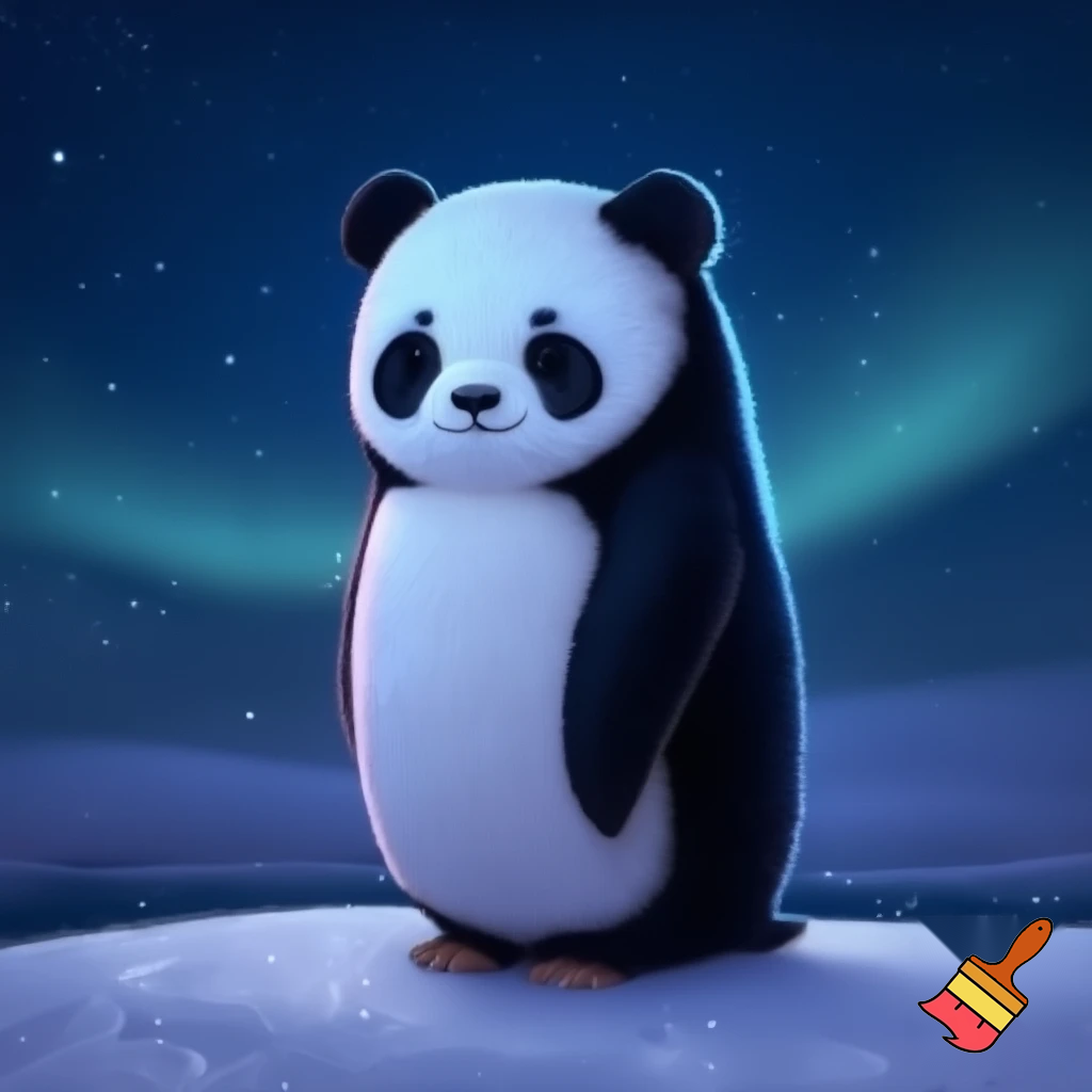 Penguin with a head of a panda
