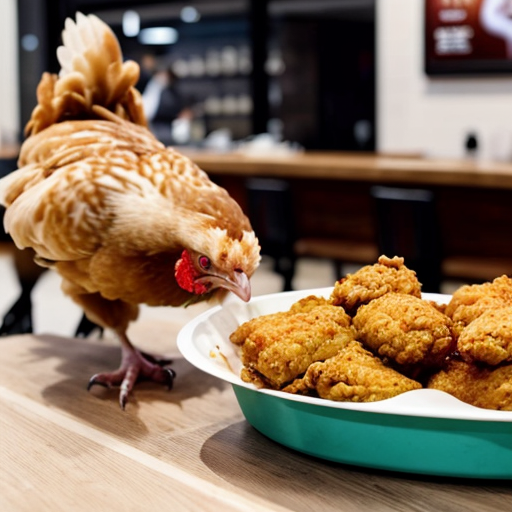 generate a photo of a peice of chicken running away terrified from kfc
