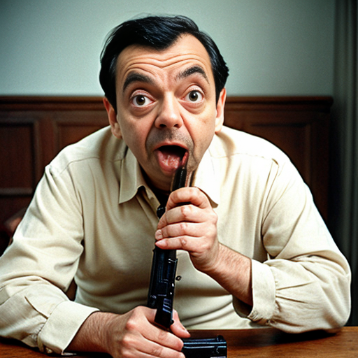 mr bean eating a gun