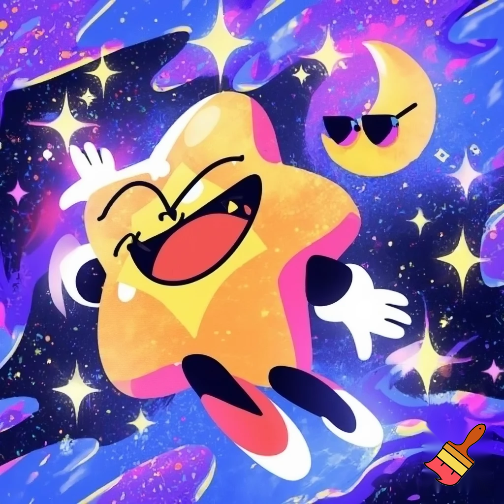 Star and a moon funky style cartoon