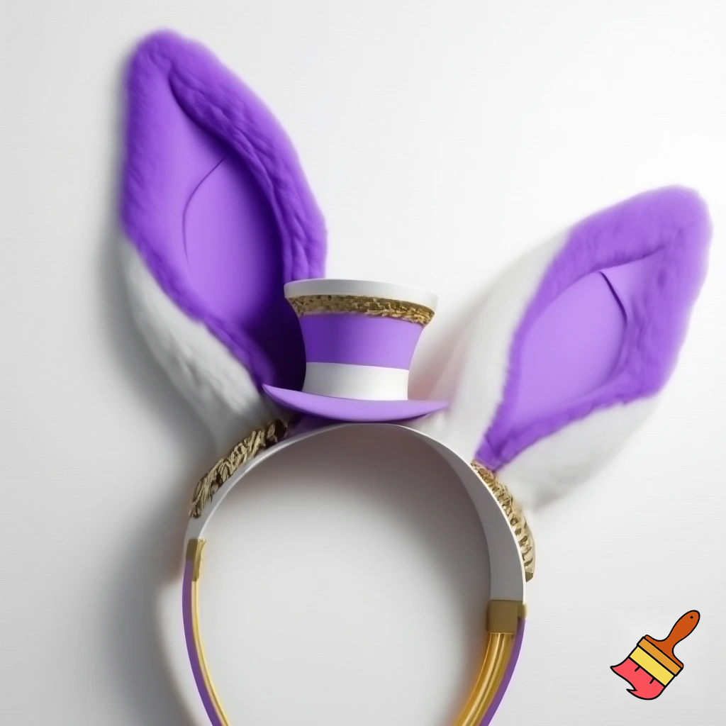 Easter bunny top hat headband, purple and white with gold