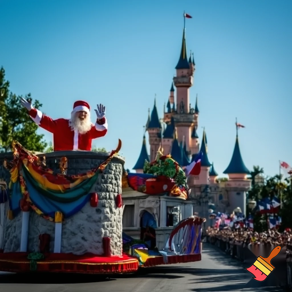 Santa Claus, France parade Paris Disneyland Santa sleigh castle Paris Santa Claus a big parade stage