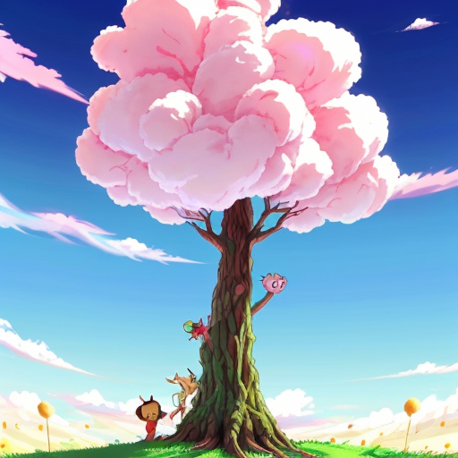 A tree with arms and legs covered in cotton candy 