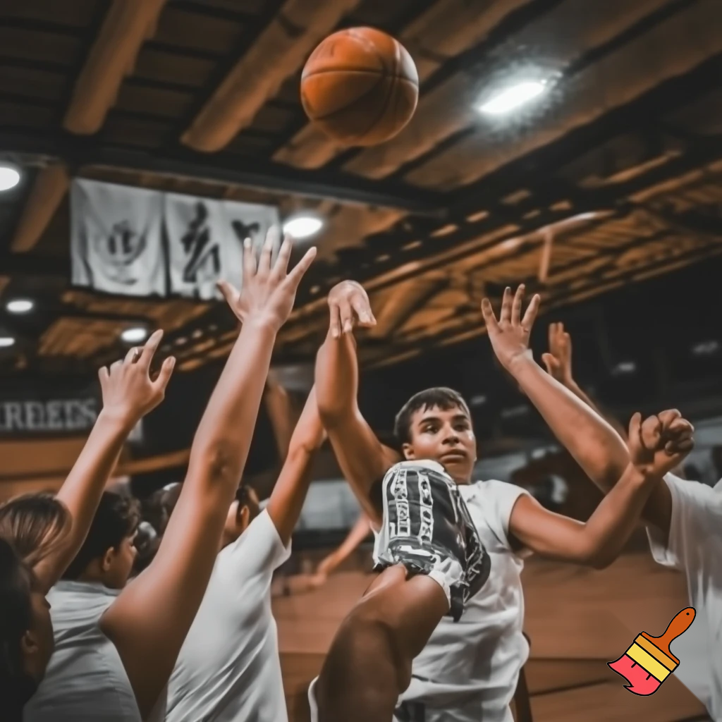 behind white teenage basketball players making a game winning three pointer