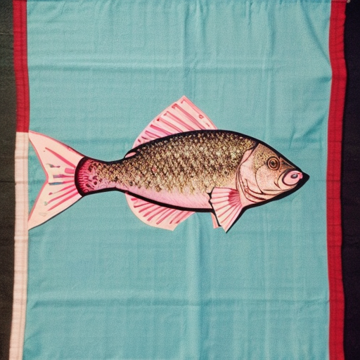Make me a cool flag with a bass fish 
on it like the American flag but light blue and pink
