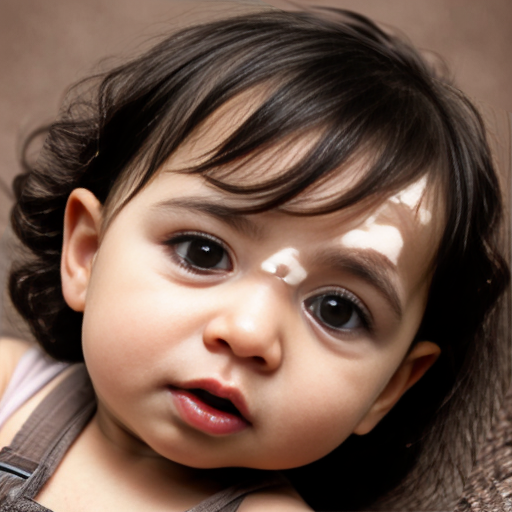 a 1-year-old light skin baby girl with dark brown curly baby hair