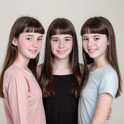 Generate a family photo of 16 year old triplet girls with black hair