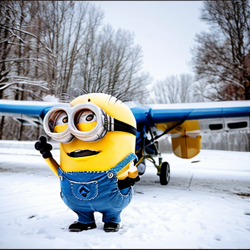 Minion flying plane with Elmo in snow it’s cold out