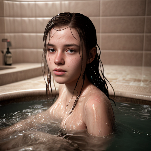 girl teen winter, a showers in red water