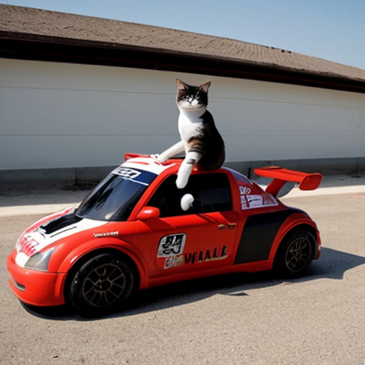 a cat on a racecar that is a toilet and has a big jet pack on the back