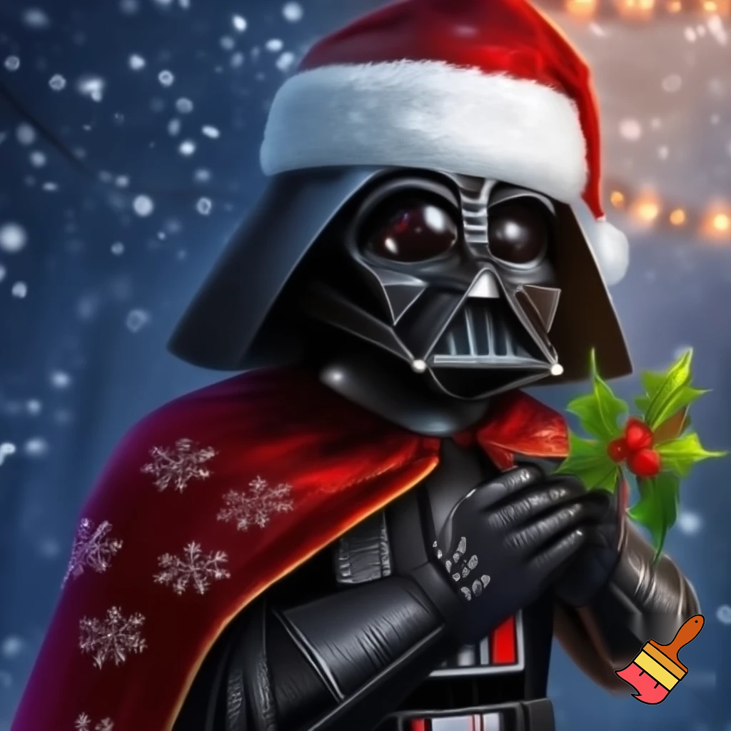 darth Vader with a Christmas oufit
