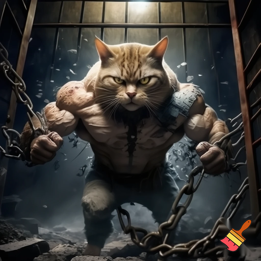 buff cat breaking out of jail