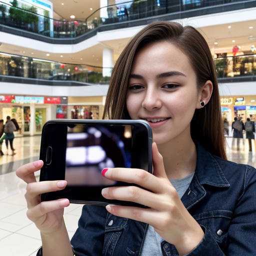 Goretzka play game on apple phone and Vanessa play game on apple phone at the shopping mall 