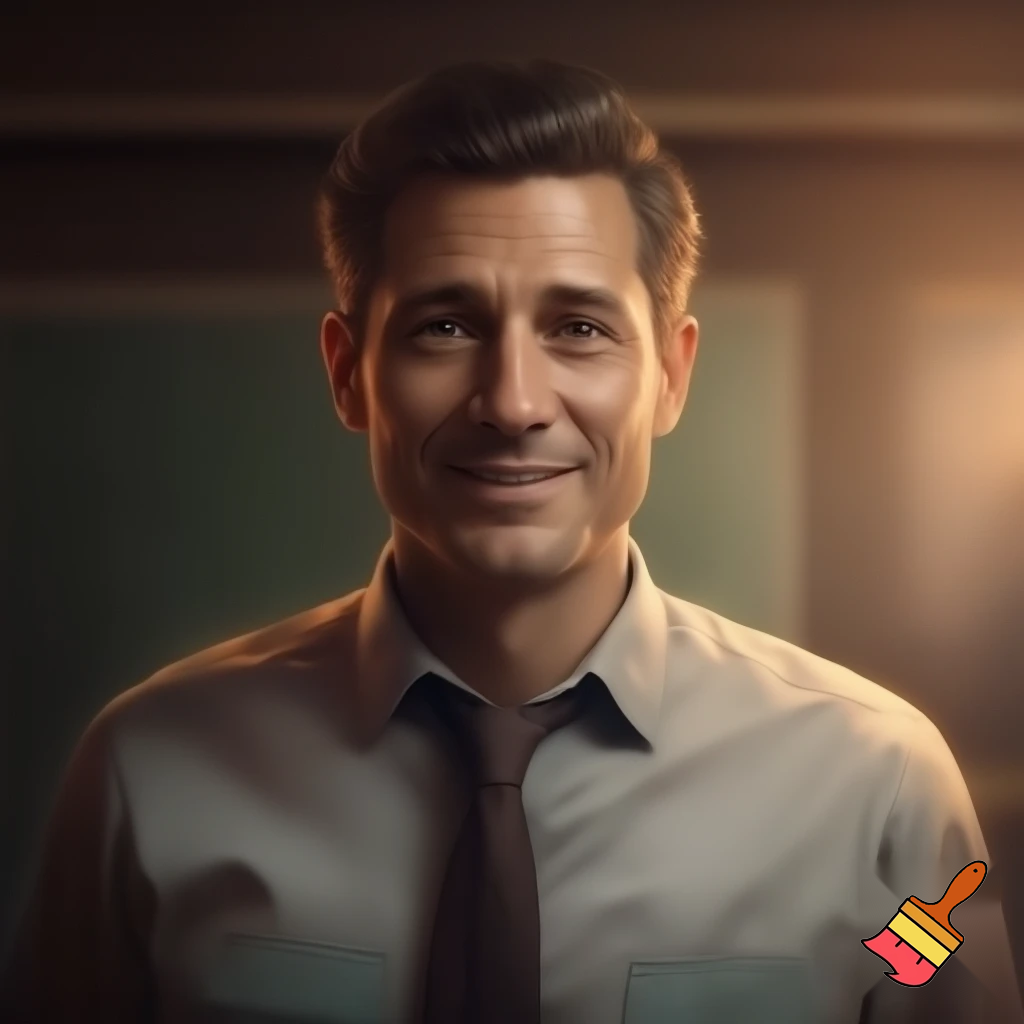 A male teacher, hyper realistic, nice lighting