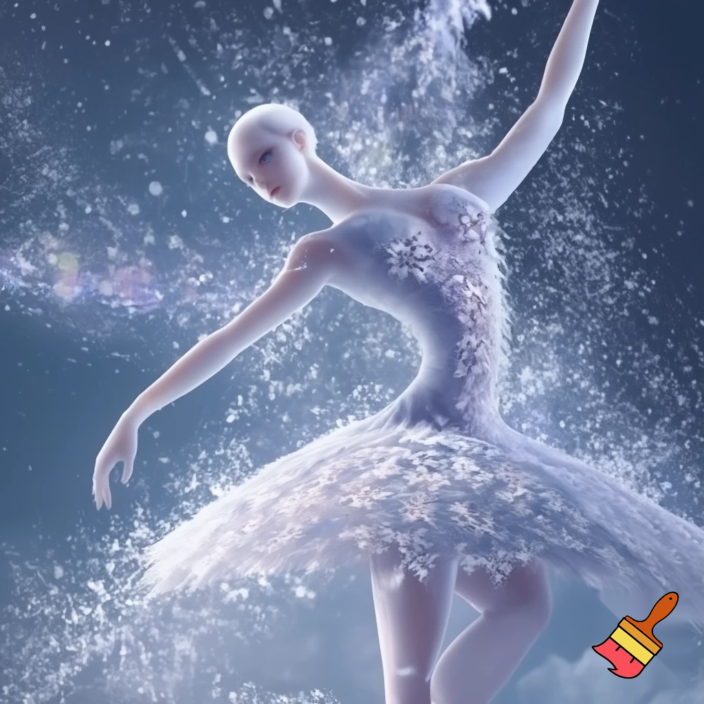 Красивая балерина , её изображение тела в сказочных снежинках