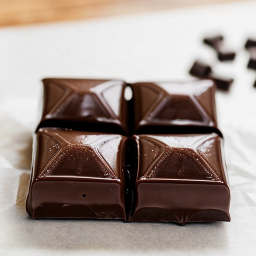 four boring looking square-shaped chocolate pieces off of a chocolate bar.