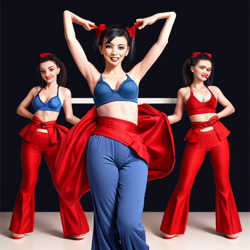 90's disney's 2d aladdin style comic dark blue background and panels of panel 1 giant bubble that transforms into a black haired ponytail woman with blue skin, blue harem pants red bra and red sash and red curved slippers. 
Panel 2 the blue skinned black haired ponytail woman with blue harem pants red bra and red sash and red curved slippers then blows a second bubble that transforms into another black haired ponytail woman with blue skin,blue harem pants, red bra and red sash red curved slippers. 
Panel 3 then the second black haired ponytail blue skinned woman with blue harem pants and red bra and red sash and red curved slippers blows a third bubble that transforms into the third black haired ponytail woman with blue skin, blue harem pants and red bra and red sash and red curved slippers. 
Panel 4 and then the third black haired ponytail woman with blue skin, blue harem pants and red bra and red sash and red curved slippers then blows a fourth bubble that transforms into the fourth black haired ponytail woman with blue skin blue harem pants and red bra and red sash and red curved slippers. 
Panel 5 Then the four black haired ponytail women with blue skin , blue harem pants, red bra and red sash and red curved slippers then raising their arms together and swaying their hips. 
Panel 6 then the belly bugles of the four black haired ponytail Women with blue skin, blue harem pants, red bra and red sash and red curved slippers merging and fusing together and swelling.