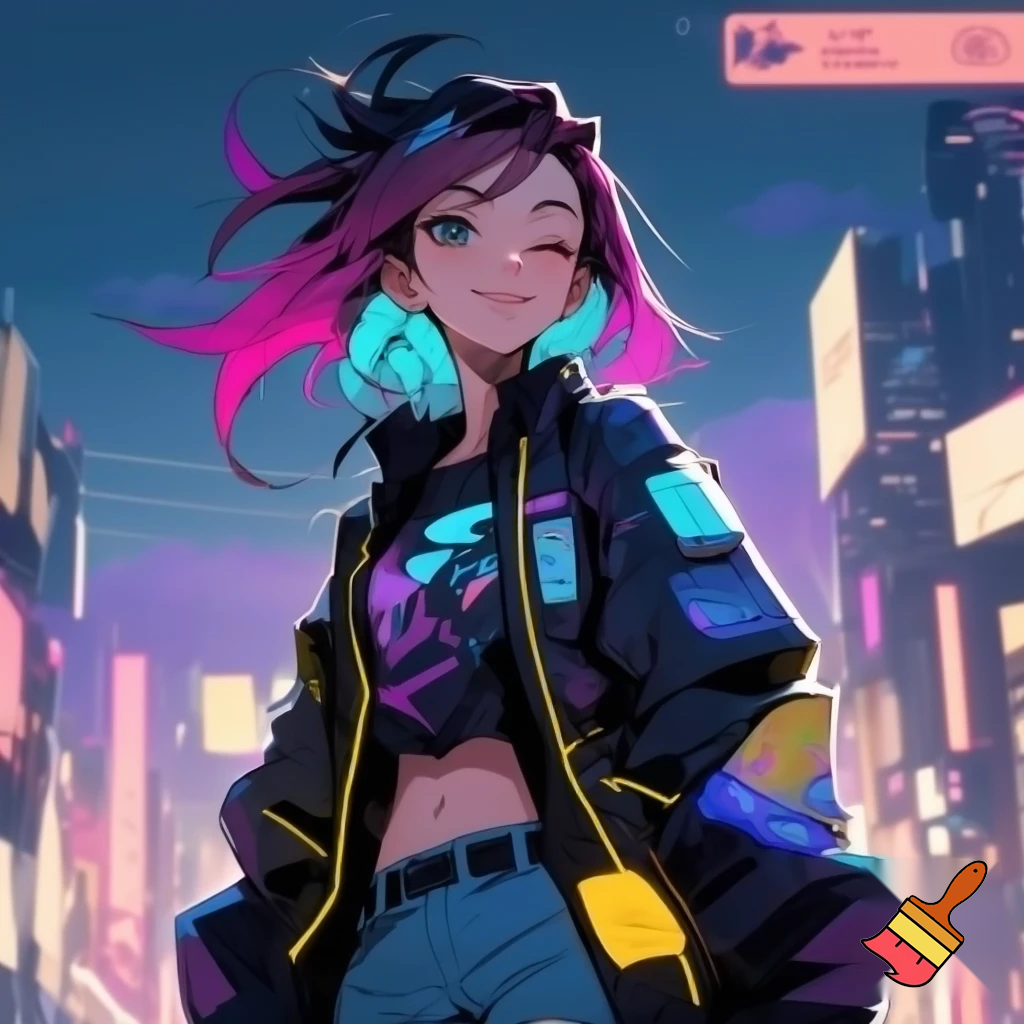 Anime girl so cool and cute with cool clothes