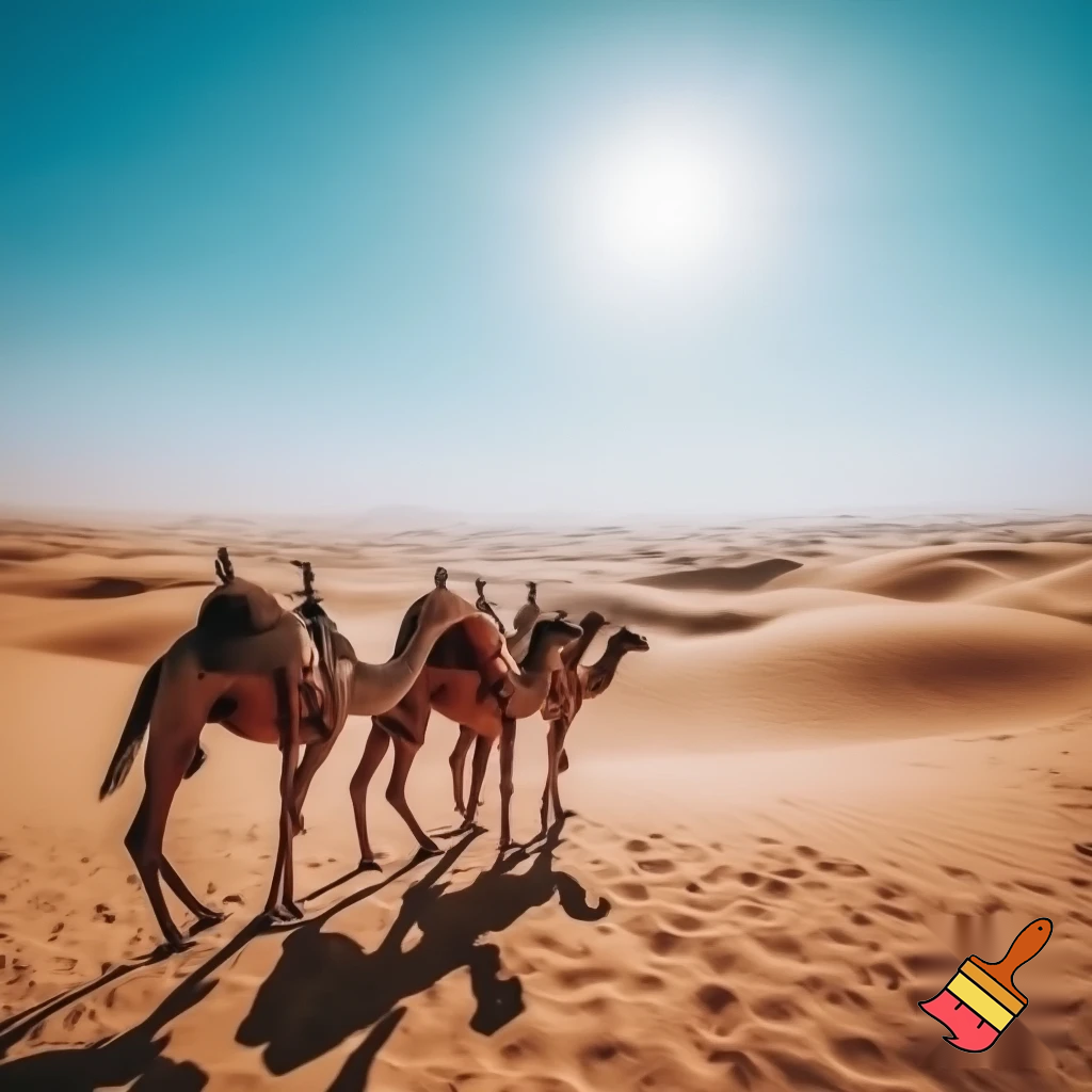 camels crossing the desert