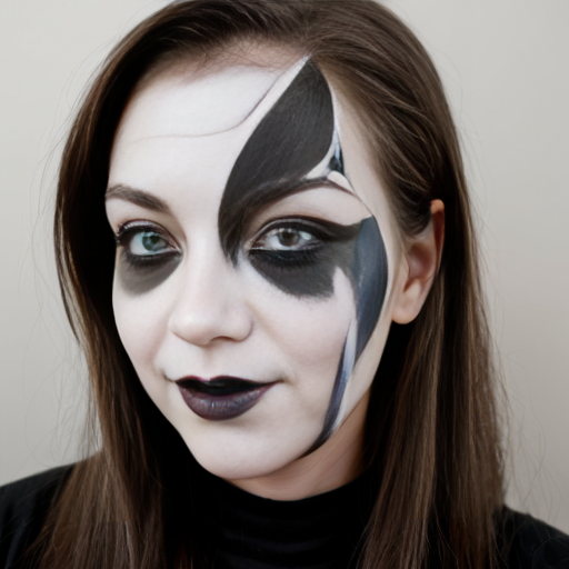 Long straight hair girl with gloves nonverbal stimming walking around with black and white face paint and body paint and a smelly nose