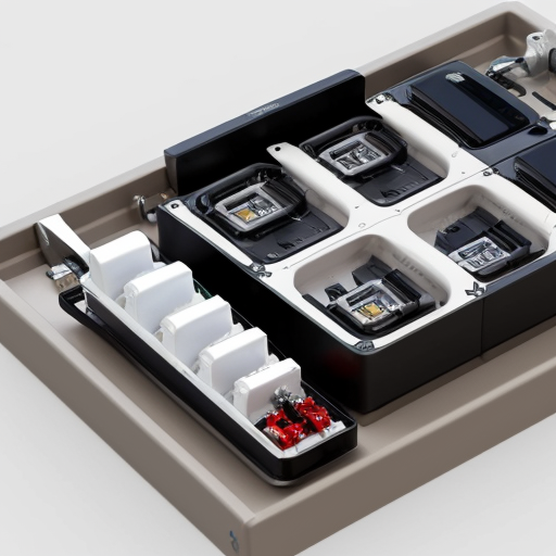 Technical cutaway blueprint of an advanced AI smart boxing bag system, labeled internal components, carbon fiber frame, layered foam core, electromagnetic adaptive density module, 360° pressure sensor grid, internal AI processor module, rechargeable battery system, magnetic charging dock, clean industrial design style, white background, technical illustration, engineering drawing, exploded view, high detail, precision lines, realistic materials, professional product design presentation