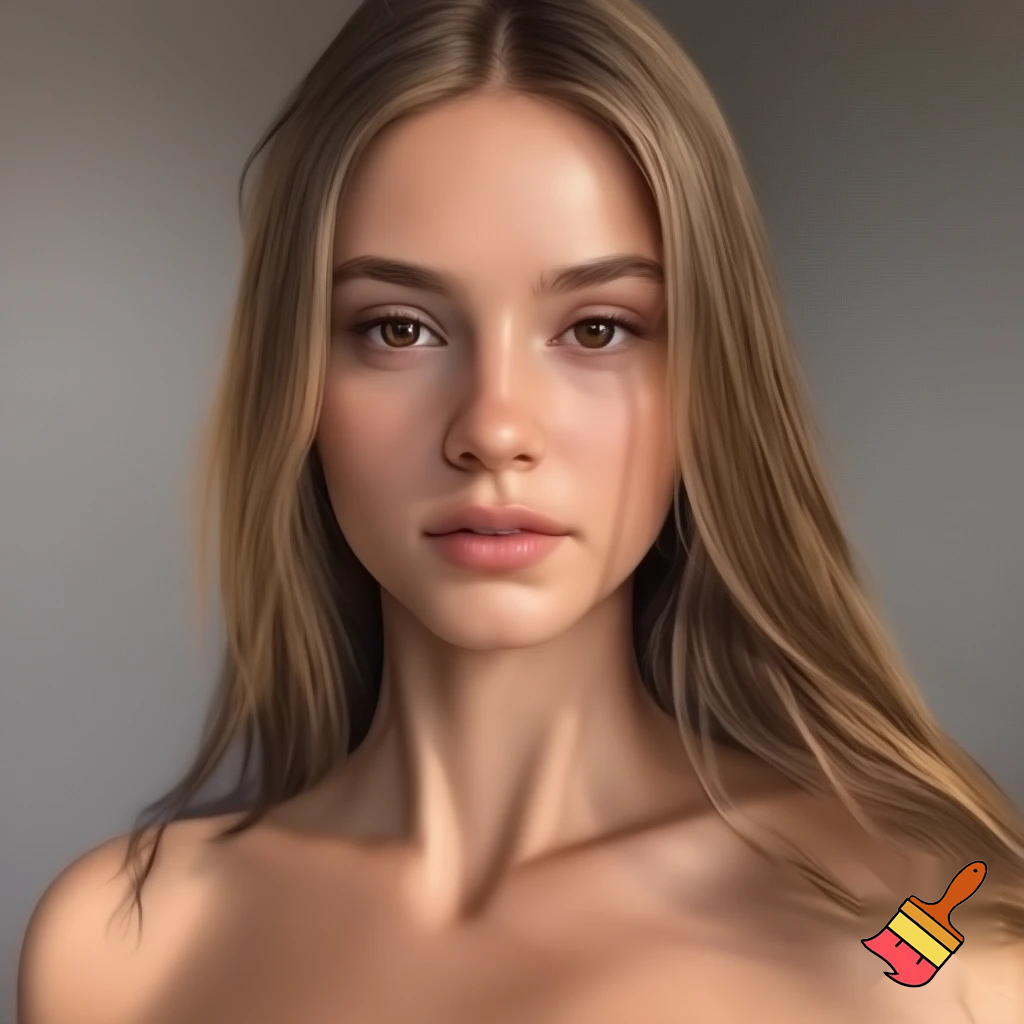 Photorealistic full body picture of a woman, approximately 22 years old, with long legs and athletic figure. She has long, naturally flowing light brown blonde hair, oval face, almond-shaped brown eyes, average eye spacing, slim straight nose, naturally full lips, soft facial features, harmonious proportion and delicate, harmonious facial features. Her overall presence is confident, natural, and modern.  Natural daylight. nude.