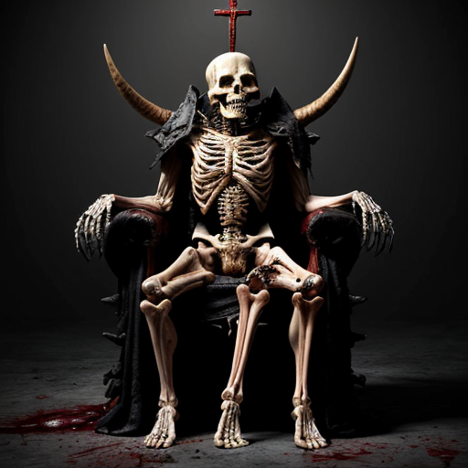 A 9:16 aspect ratio pic of Photorealistic massive 30-foot-tall demonic entity seated on a blood-soaked gothic throne, colossal elongated humanoid skeleton fused with obsidian plates and rotting flesh, tall bishop-mitre crown of jagged horns and inverted crosses fused to elongated skull, glowing crimson eyes with no pupils, wide lipless maw full of jagged fangs, raised right arm with 4-foot-long multi-jointed fingers ending in razor obsidian talons dripping blood, left arm resting on throne, ribcage visible through translucent necrotic skin, chains and barbed wire piercing chest and shoulders, black ichor and blood oozing from wounds, tattered blood-soaked robes merging into throne, hyper-detailed textures of bone, rotting muscle, glossy obsidian, and glistening blood, photorealistic, raw horror photography, 8k, cinematic lighting, extreme gore, uncensored
