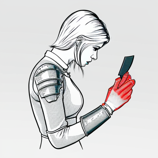 young, tall, white-haired woman in armor is sad because a Turkish man stole her knife.