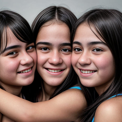 Generate a family photo of 16 year old year old triplet girls with black hair make sure they have black hair mexican

