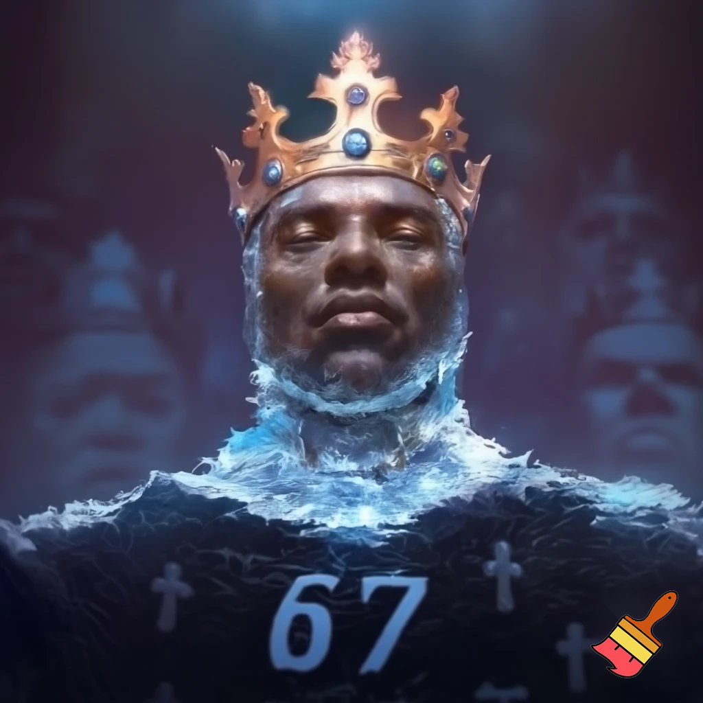 will u generate an image with 67 wearing a crown and ice around it mith mason 67