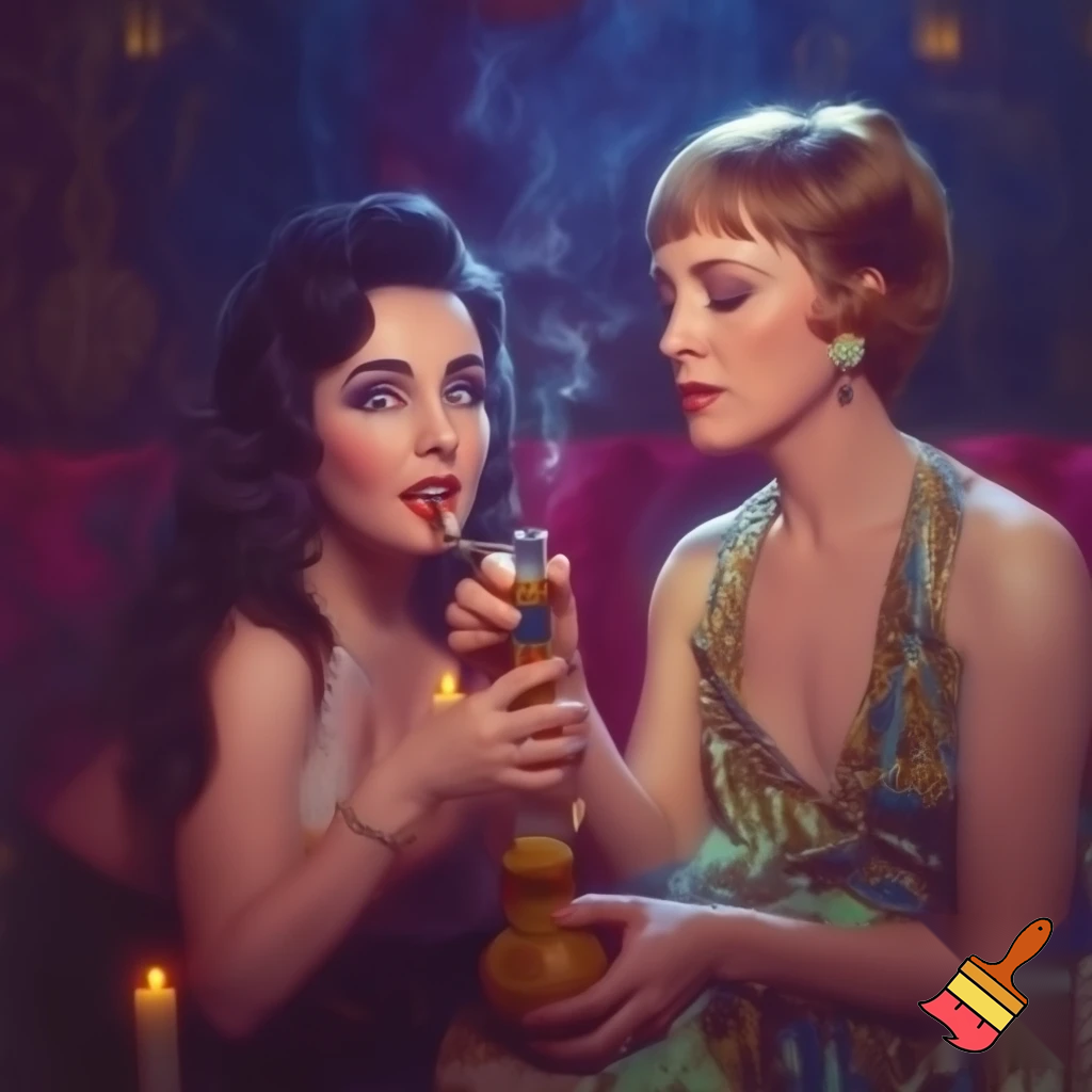 Elizabeth Taylor smoking a bong with Julie andrews