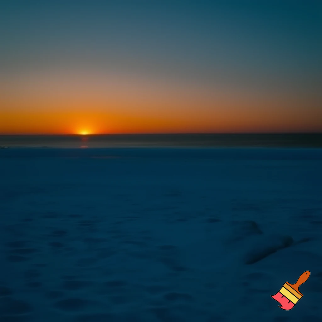 A beach at sunset while it snows