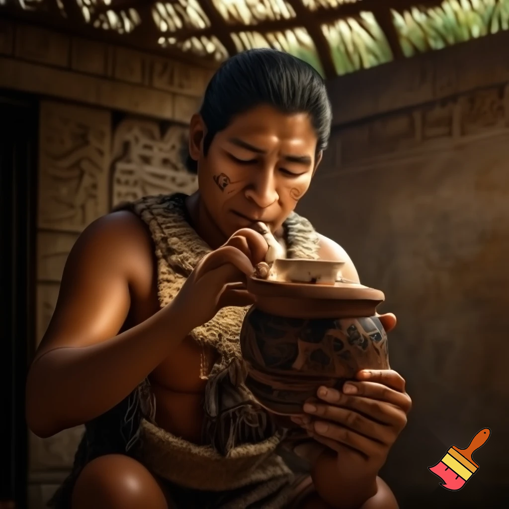 super realistic Mayan drinking chocolate milk